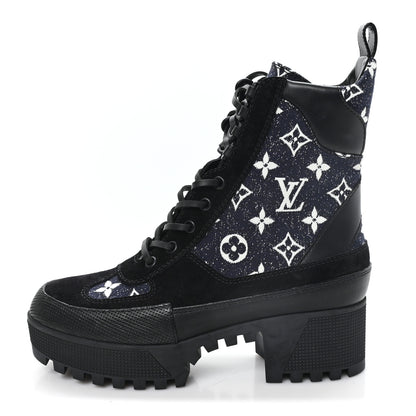 Louis Vuitton Calfskin Monogram Denim Laureate Platform Desert Boots 37 Navy Blue 1 of 9