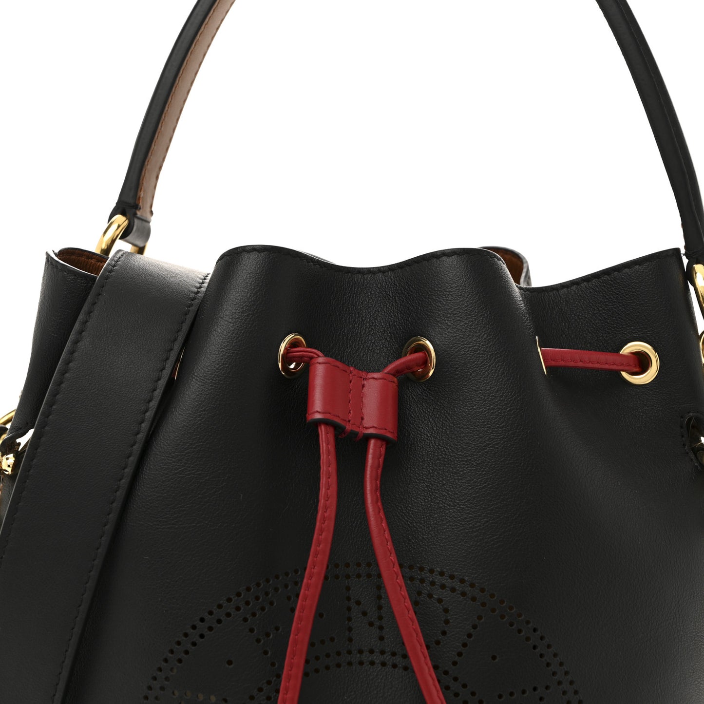 Vitello Grace F is Fendi Stamp Patch Perforated Small Mon Tresor Bucket Bag Black