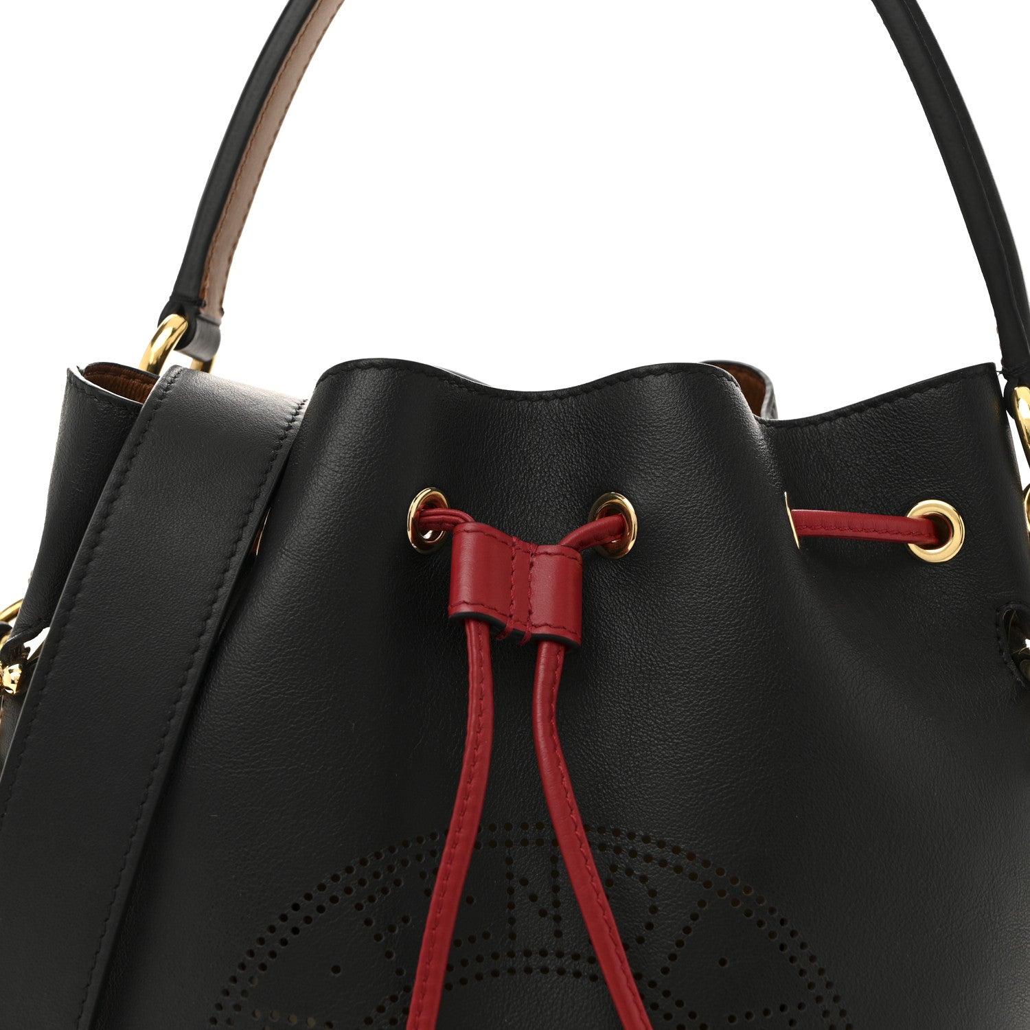 Fendi Vitello Grace F is Fendi Stamp Patch Perforated Small Mon Tresor Bucket Bag Black 8 of 12