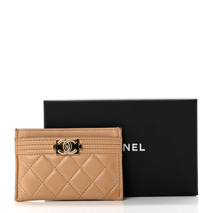 Chanel Lambskin Quilted Boy Card Holder Beige 10 of 10
