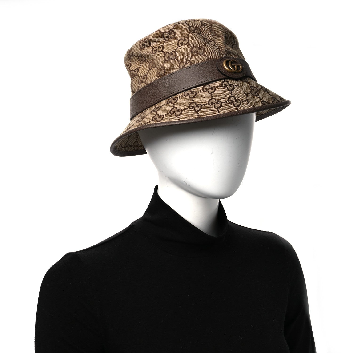 Gucci Monogram Textured Dollar Calfskin GG Jago Bucket Hat S Cacao Beige 2 of 11