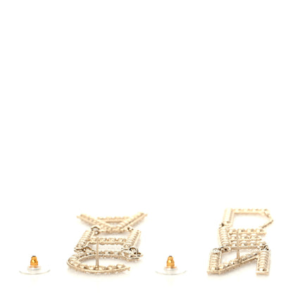 Chanel Crystal Cha-Nel Logo Drop Earrings Gold 3 of 4