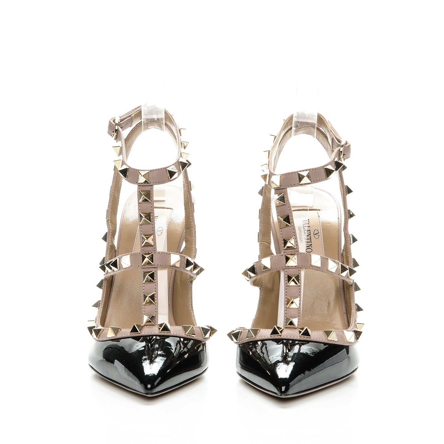 Patent Nappa Rockstud Ankle Strap 100mm Pumps 36 Black Poudre