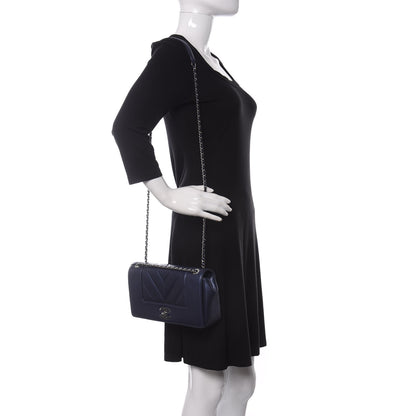Chanel Metallic Sheepskin Chevron Quilted Medium Vintage Mademoiselle Flap Navy 2 of 11