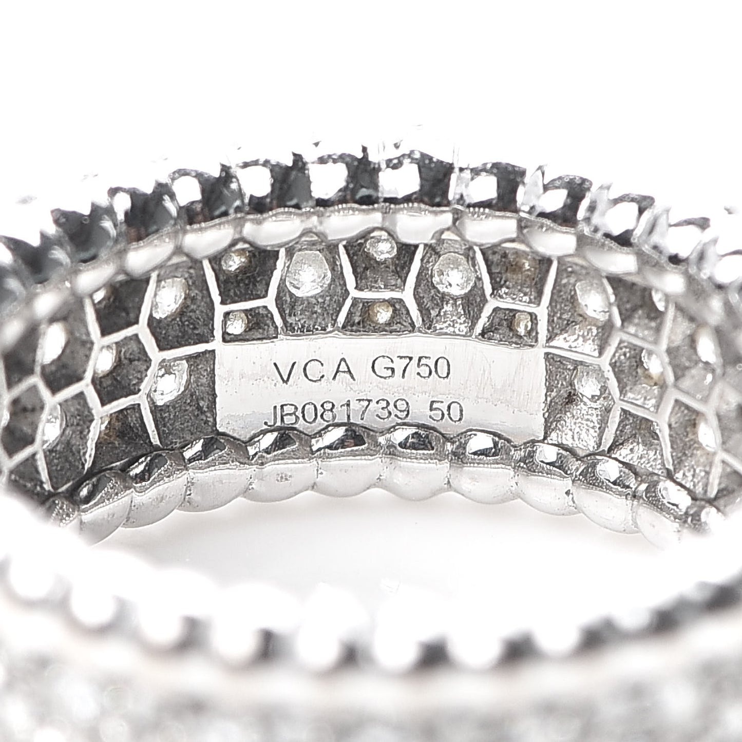 18K White Gold Diamond Perlee 3-Row Ring 50 5.25