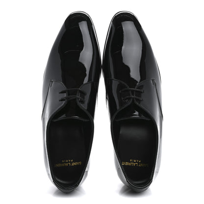 Saint Laurent Patent Calfskin Mens Derby Lace Up Shoes 37 Black 2 of 10