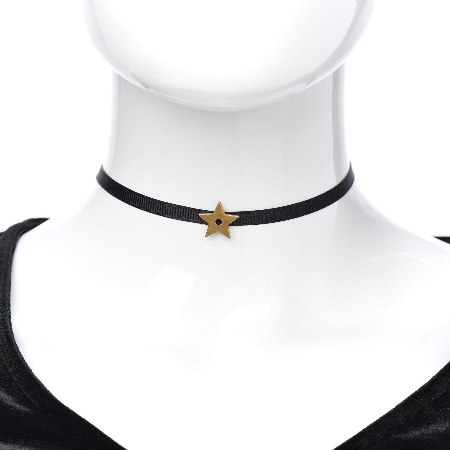 Christian Dior Grosgrain Ribbon Star Choker Necklace Black 2 of 4