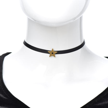 Christian Dior Grosgrain Ribbon Star Choker Necklace Black 2 of 4