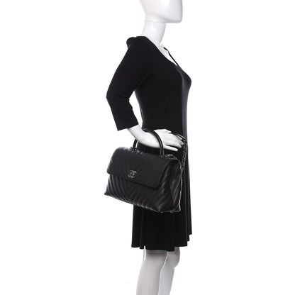 Chanel Caviar Chevron Quilted Medium Coco Handle Flap Black 3 of 13