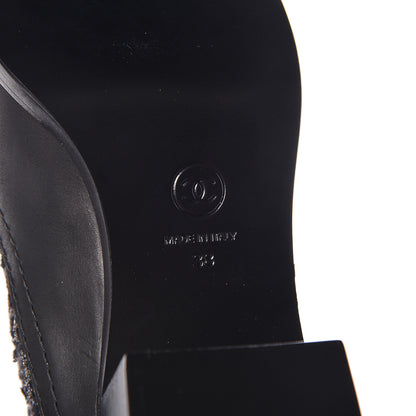 Chanel Tweed Lambskin Short Boots 38 Black Grey 6 of 11