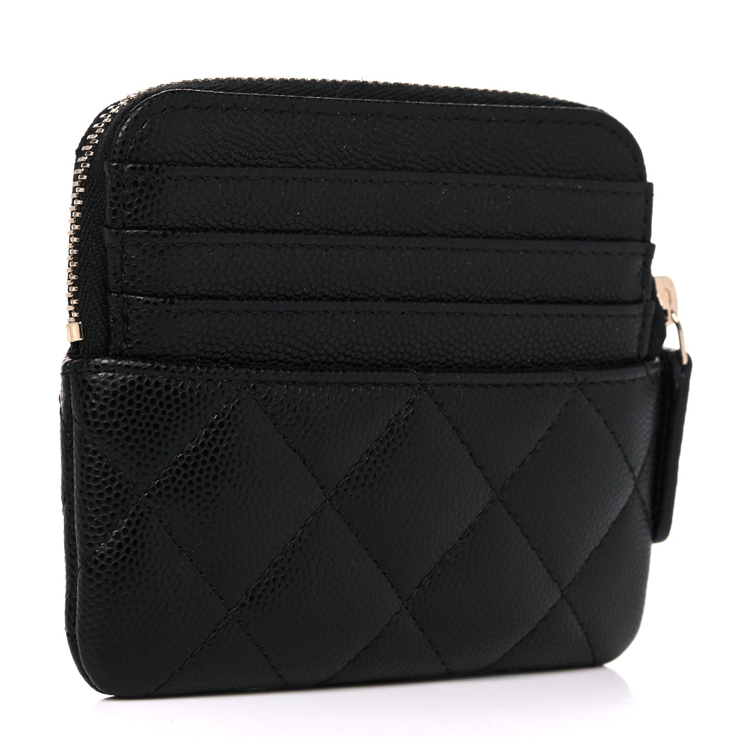 Chanel Caviar Quilted Zip Card Holder Wallet Black 3 of 10