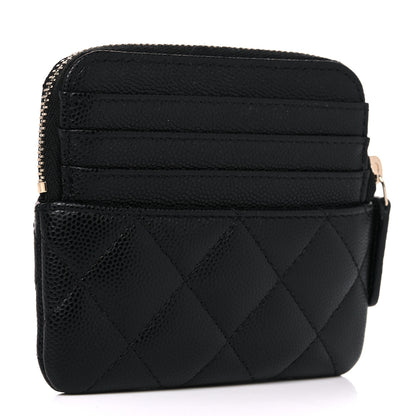 Chanel Caviar Quilted Zip Card Holder Wallet Black 3 of 10
