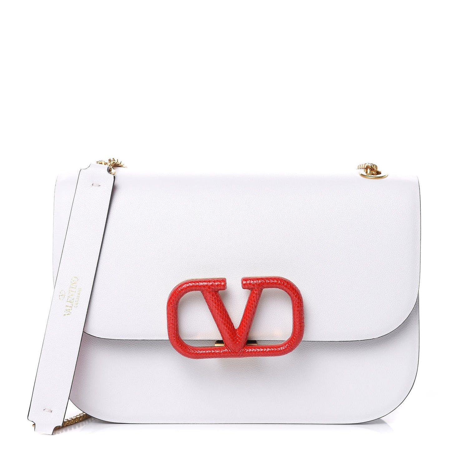 Smooth Calfskin Small VLock Shoulder Bag Bianco Ottico Rouge Pur