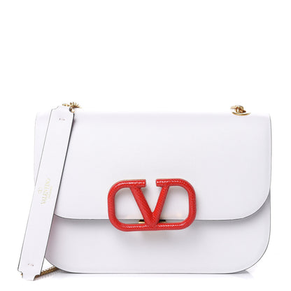 Valentino Garavani Smooth Calfskin Small VLock Shoulder Bag Bianco Ottico Rouge Pur 1 of 9