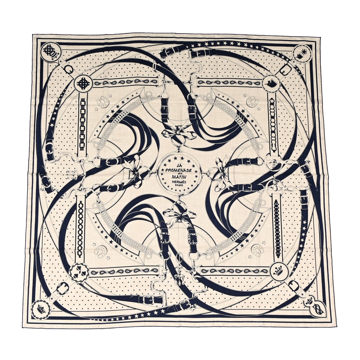 Cashmere Silk La Promenade du Matin Bandana Shawl 140 Naturel Marine Black