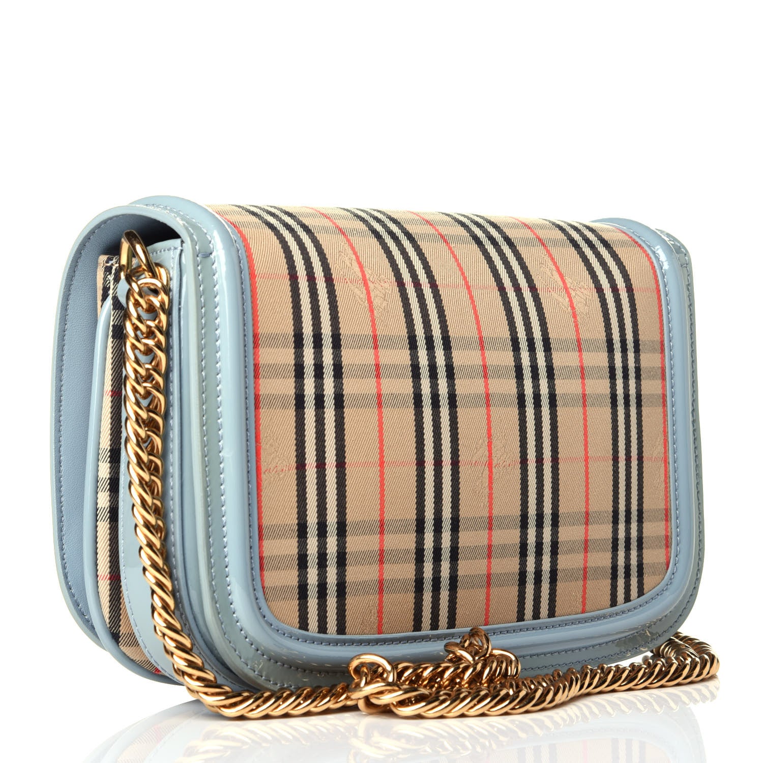 Burberry Patent 1983 Knight Check Link Shoulder Bag Blue Sage 3 of 9