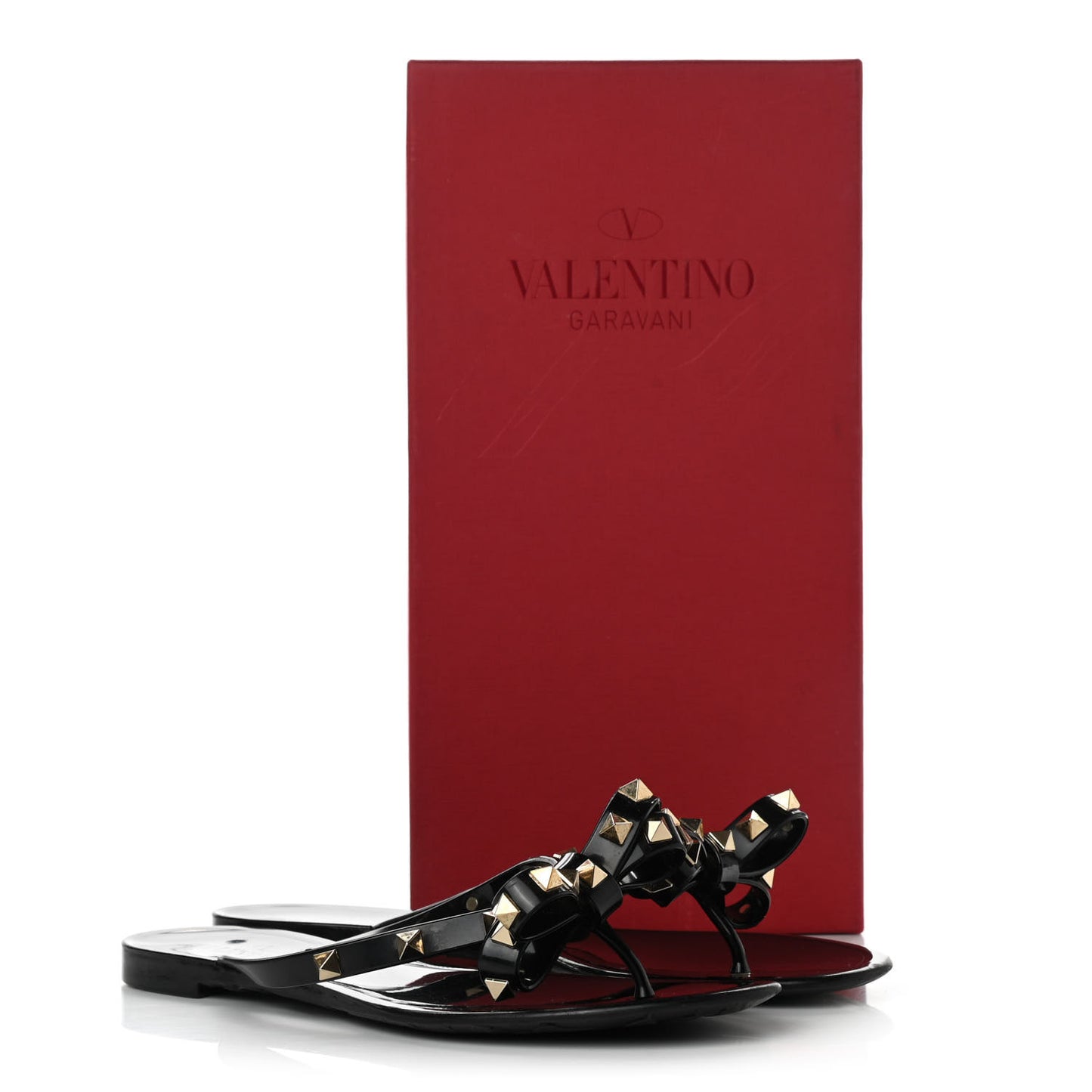 PVC Jelly Rockstud Bow Thong Sandals 38 Black