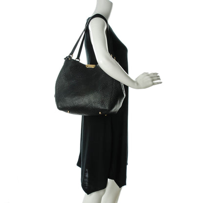 Burberry Signature Grain Calfskin Check Embossed Small Canter Tote Black 2 of 9