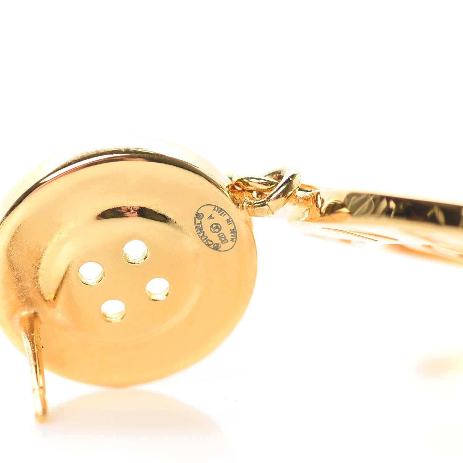 Chanel Metal Large Paris Button Earrings Gold 4 of 5