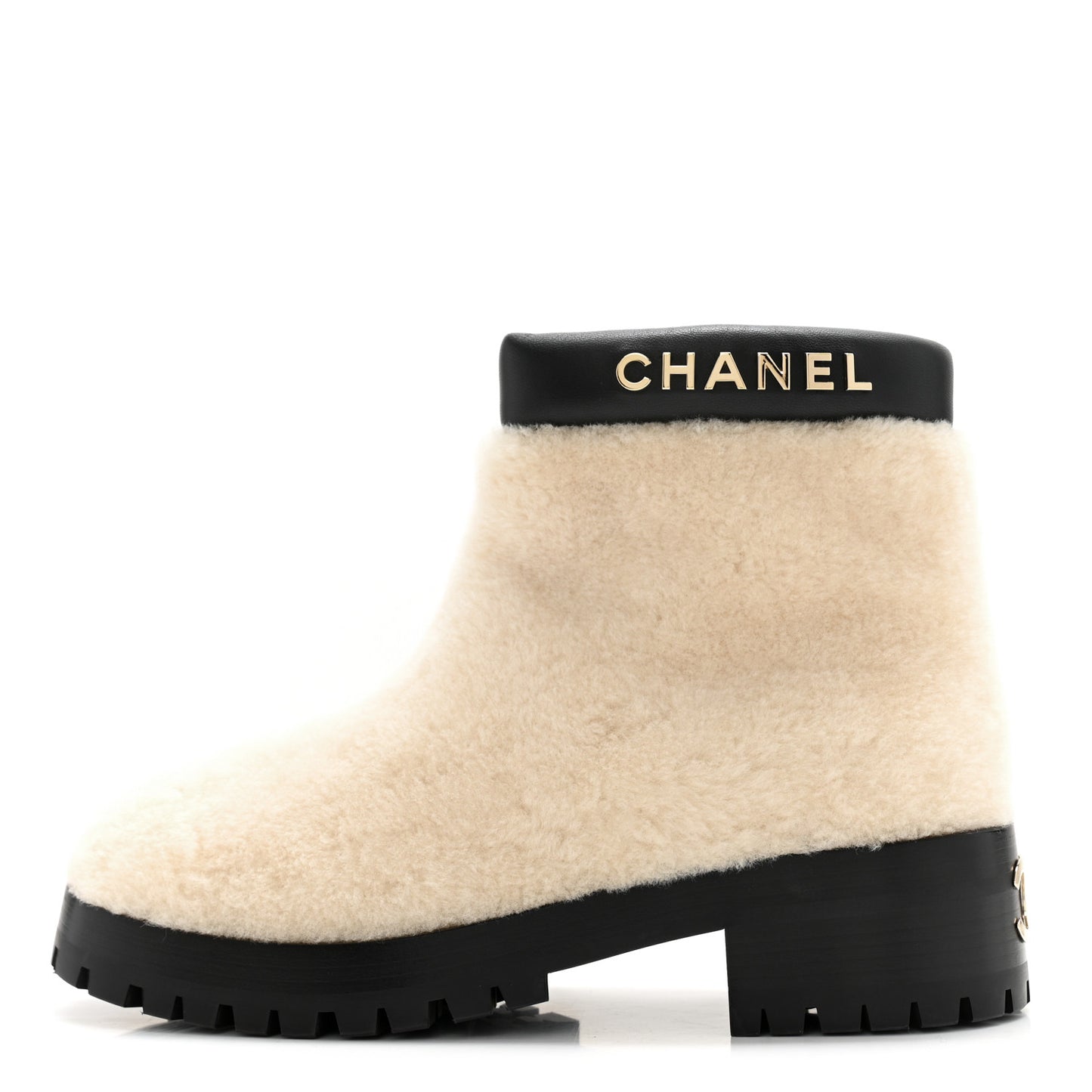 Shearling Lambskin Logo Ankle Boots 37 Ivory Black