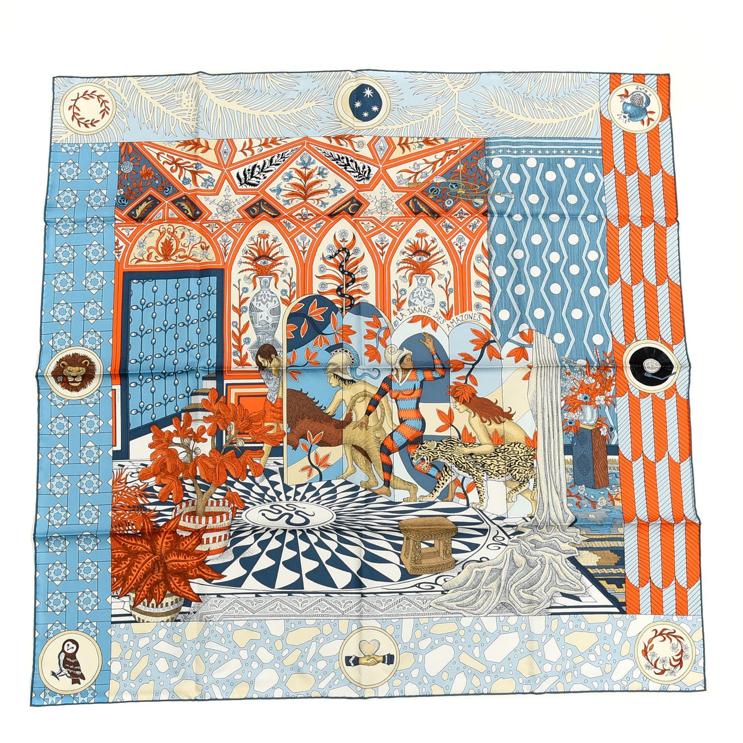 Silk La Danse Des Amazones Scarf 90 Bleu Jean Orange