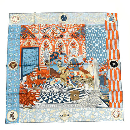 Hermes Silk La Danse Des Amazones Scarf 90 Bleu Jean Orange 1 of 4