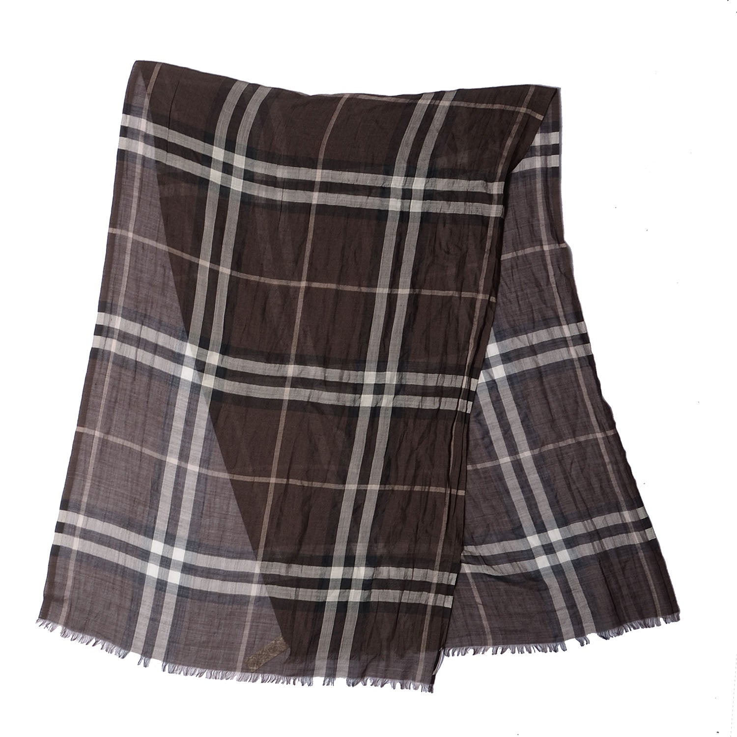 Burberry Wool Silk Giant Check Gauze Scarf Brown 3 of 7