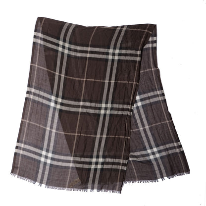 Burberry Wool Silk Giant Check Gauze Scarf Brown 3 of 7