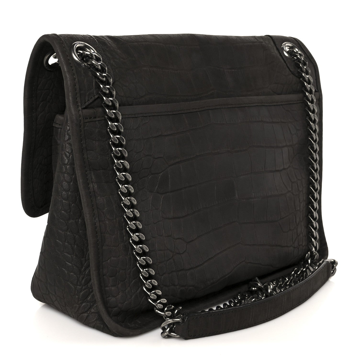 Saint Laurent Nubuck Crocodile Embossed Monogram Medium Niki Chain Satchel Wood 3 of 11