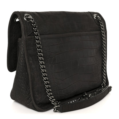 Saint Laurent Nubuck Crocodile Embossed Monogram Medium Niki Chain Satchel Wood 3 of 11