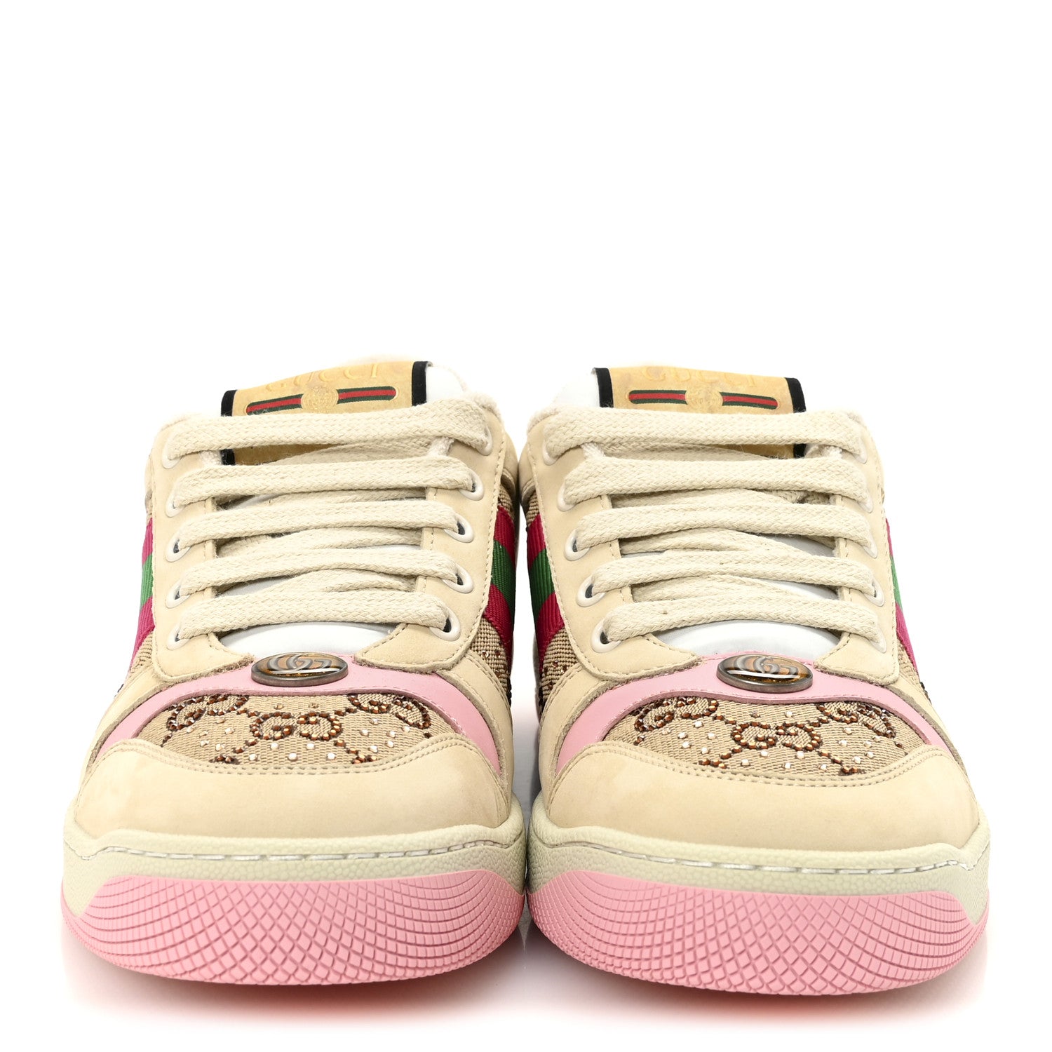 Gucci Calfskin GG Supreme Crystals Web Screener Sneakers 38 Beige Ebony Wild Rose 3 of 9