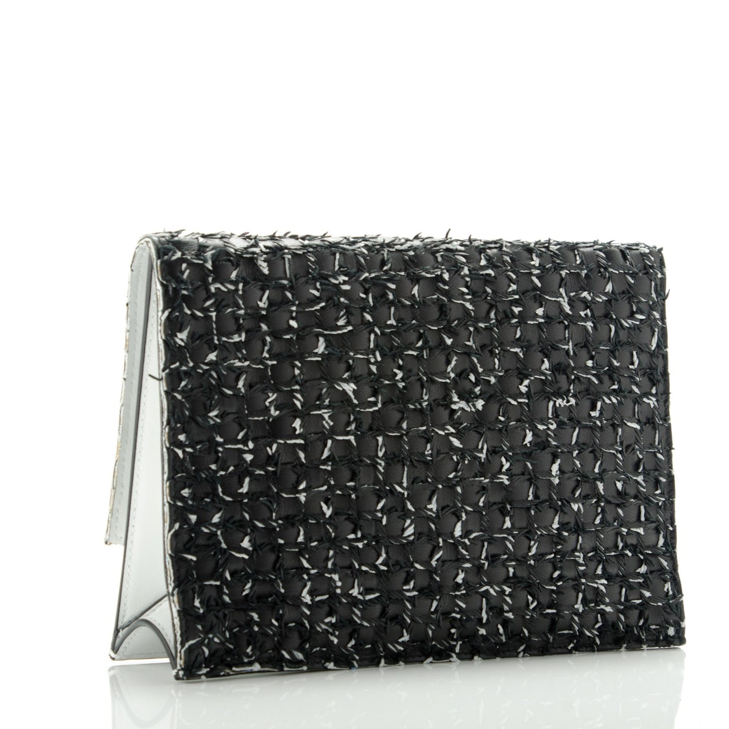Lambskin Woven Small Lunch Bag Clutch Black White