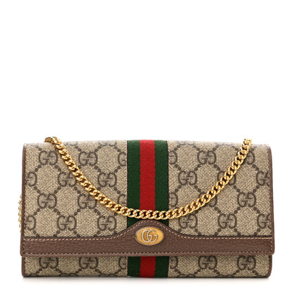 Gucci GG Supreme Monogram Web Ophidia Wallet On Chain Brown 1 of 15
