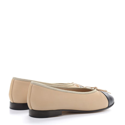 Chanel Lambskin Cap Toe CC Ballerina Flats 35 Beige Black 4 of 13
