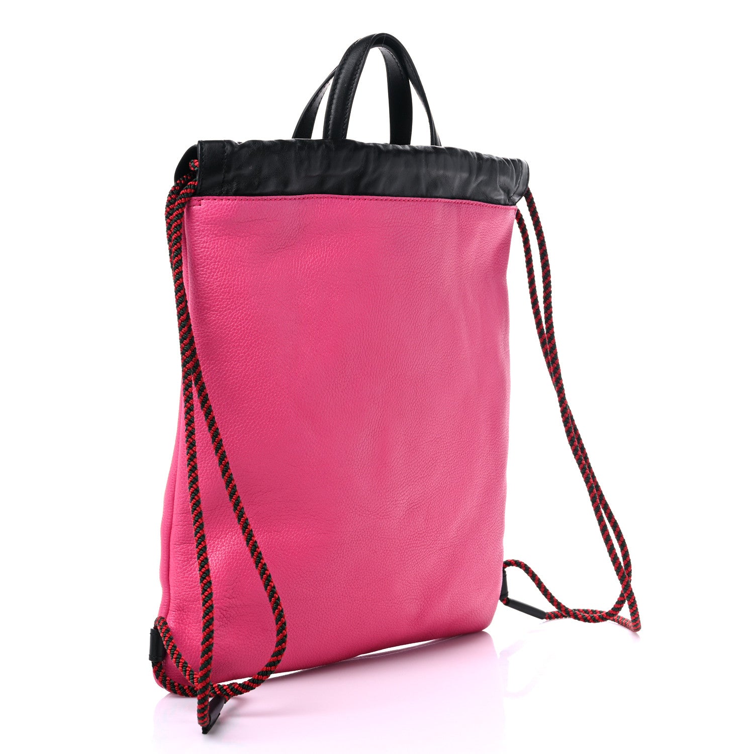 Gucci Grained Calfskin Logo Drawstring Backpack Box Pink Green Black 3 of 12