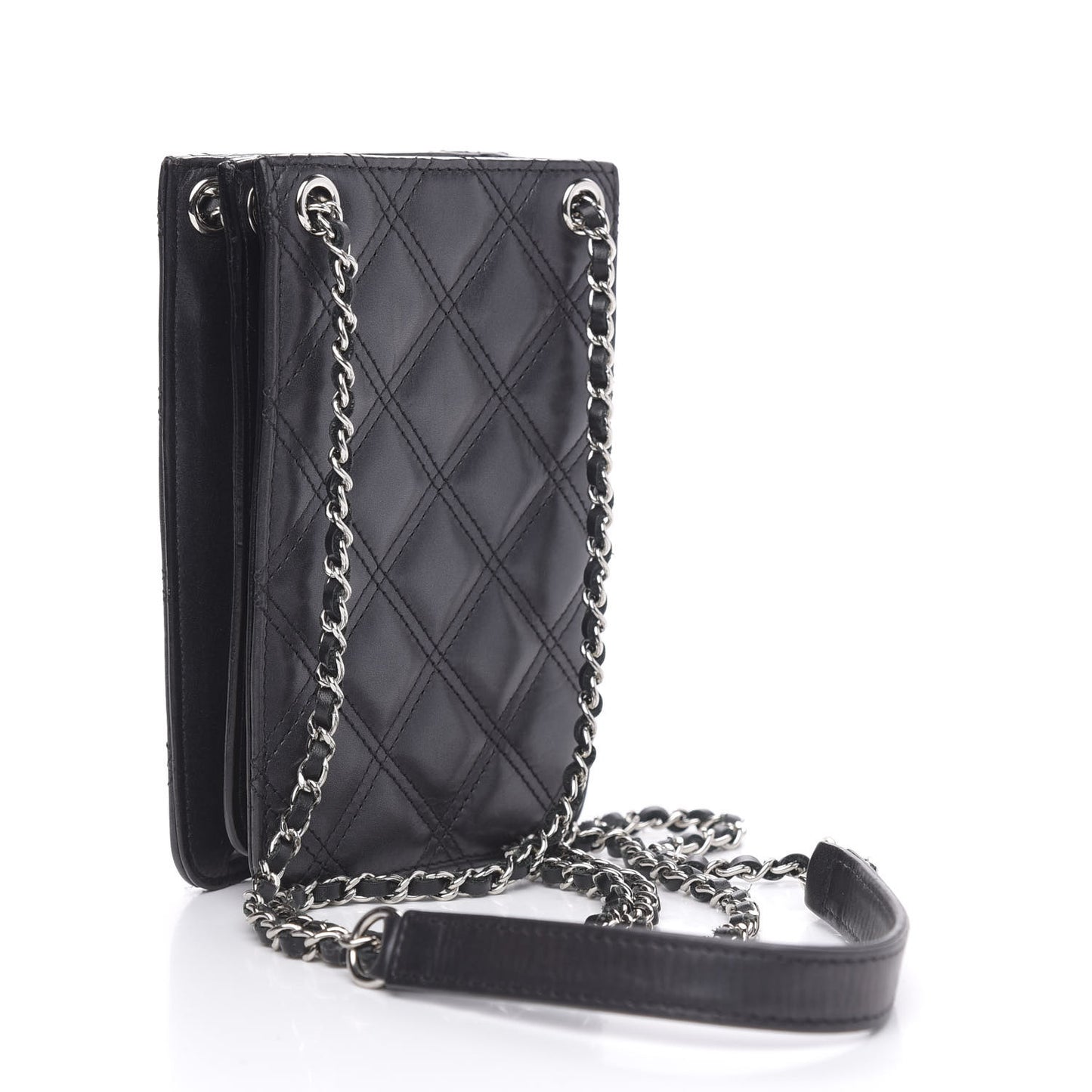 Calfskin Quilted Crossbody CC Phone Holder Black