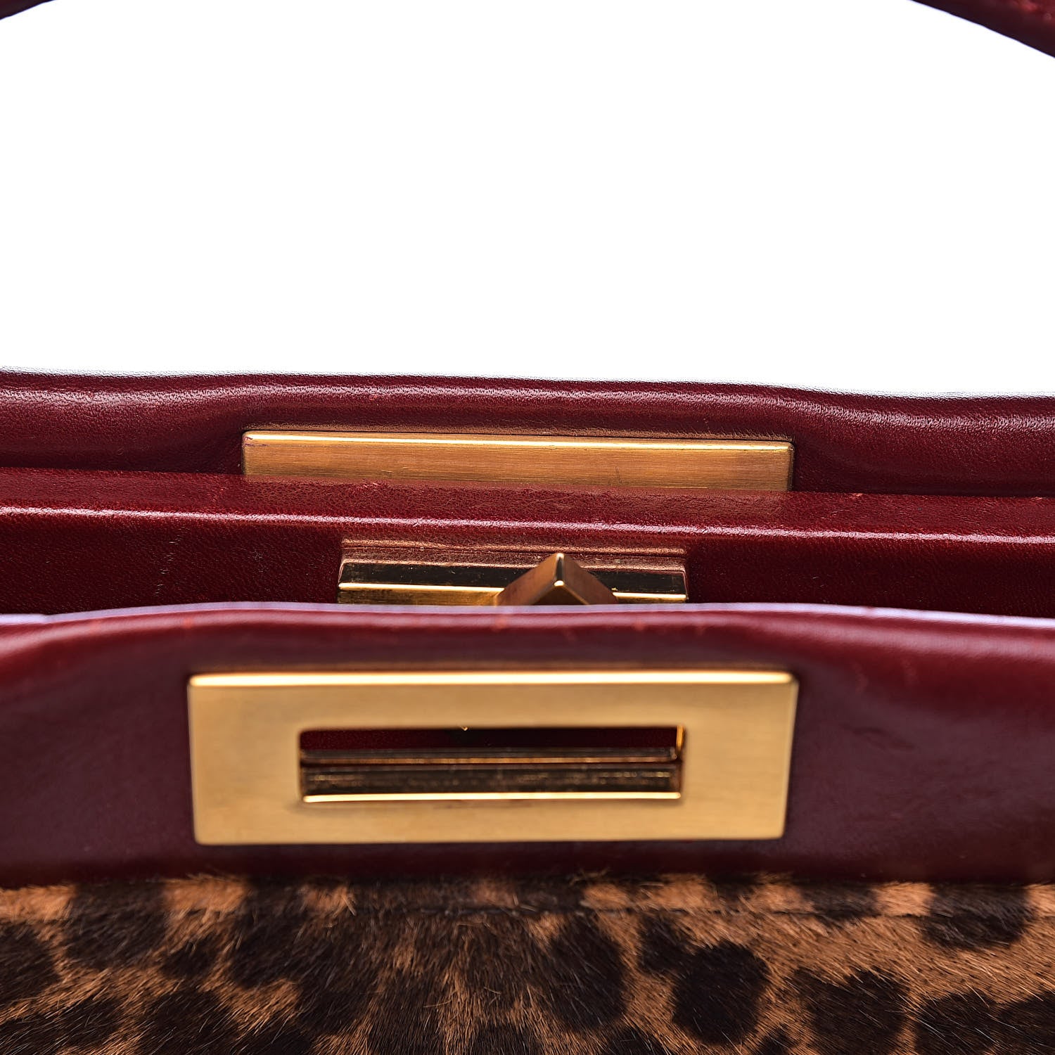 Fendi Calf Hair Leopard Print Large Peekaboo Iconic Satchel Rosso Cilegia 10 of 14