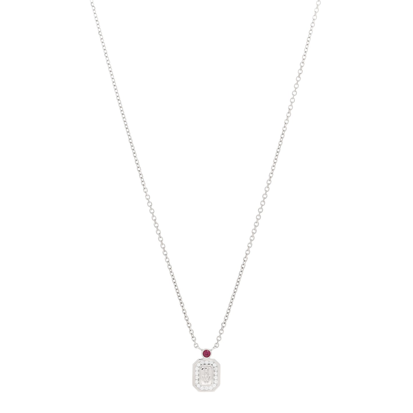 Platinum Diamond Ruby HW Logo Pendant Necklace