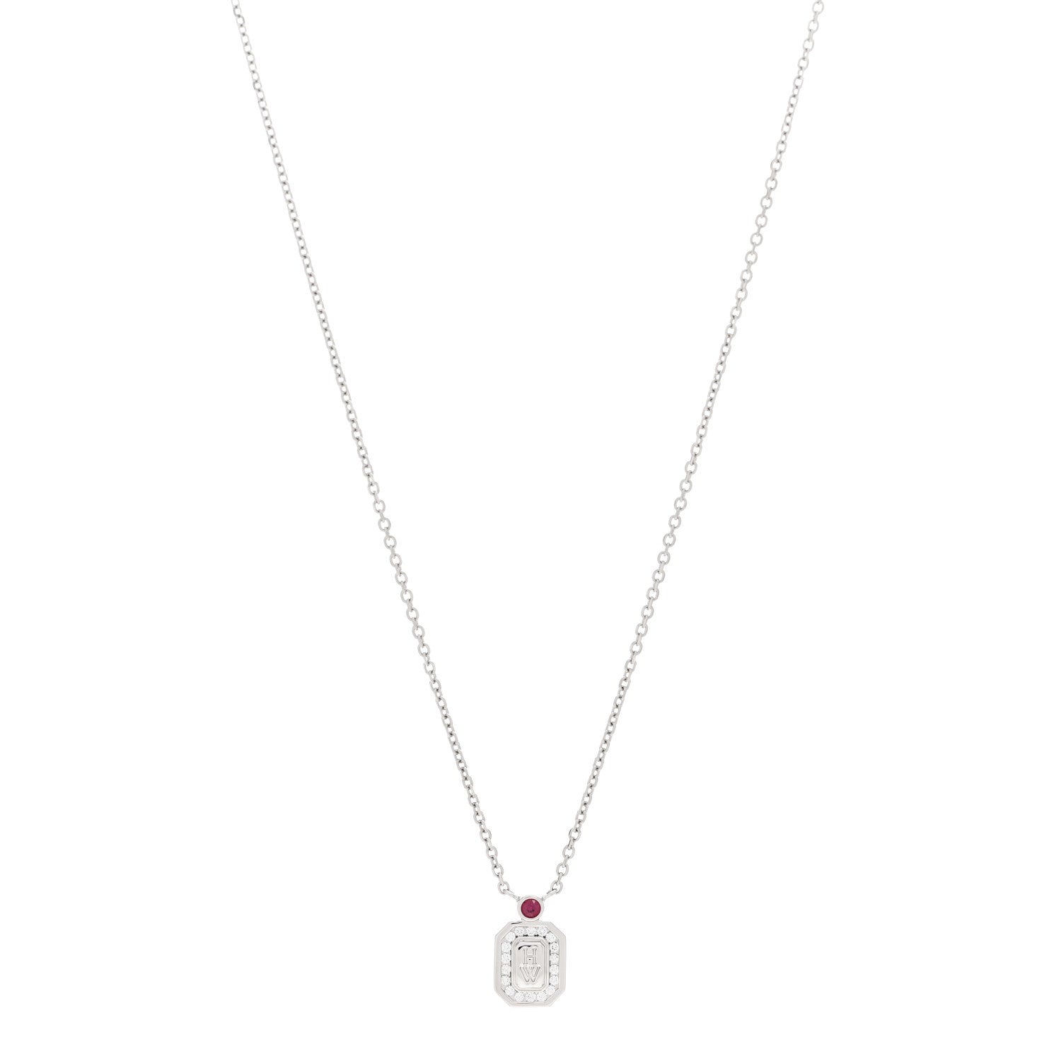 Harry Winston Platinum Diamond Ruby HW Logo Pendant Necklace 1 of 6