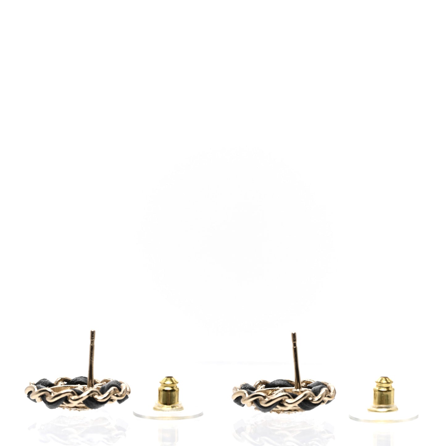 Crystal Lambskin Chain CC Stud Earrings Black Gold