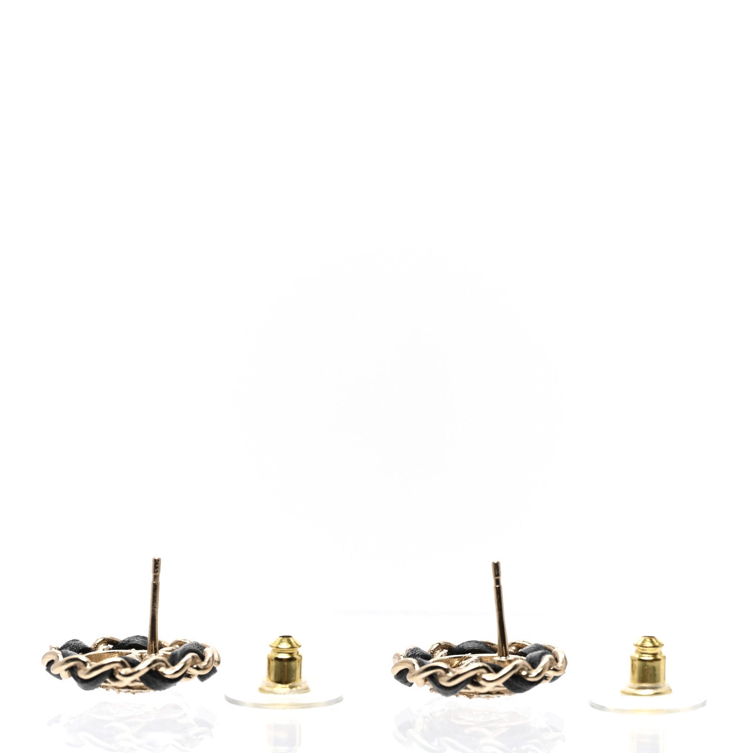Chanel Crystal Lambskin Chain CC Stud Earrings Black Gold 4 of 5