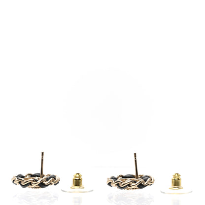Chanel Crystal Lambskin Chain CC Stud Earrings Black Gold 4 of 5