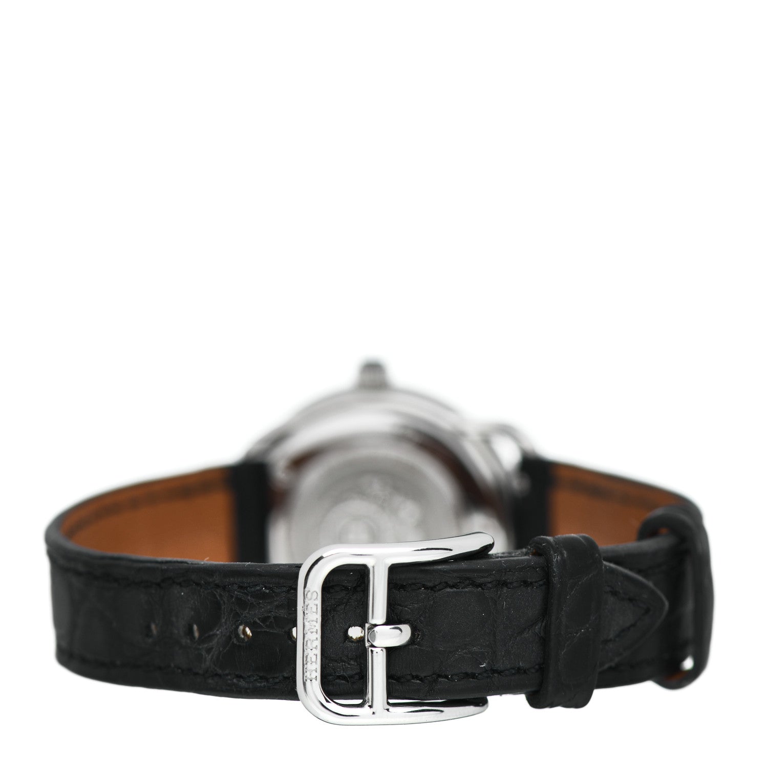 Hermes Stainless Steel Alligator Diamond 28mm Arceau Cavales Quartz Watch Noir 3 of 5