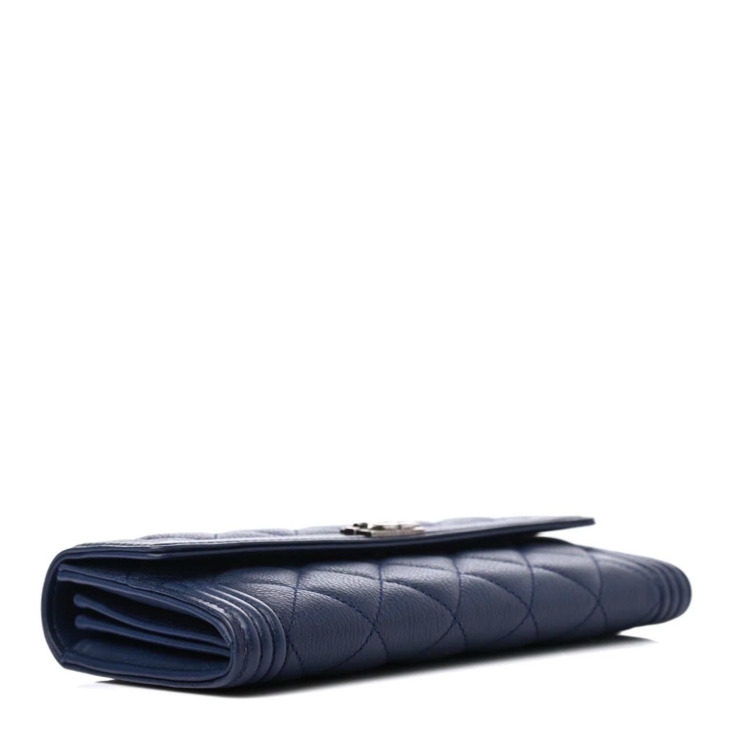 Chanel Calfskin Quilted Large Boy Gusset Flap Wallet Navy Blue 3 of 4