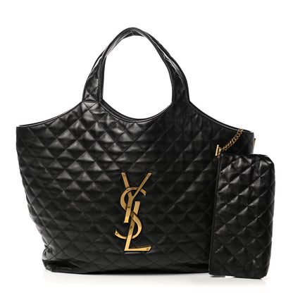 Saint Laurent Lambskin Quilted Maxi Icare Shopping Tote Black 1 of 11