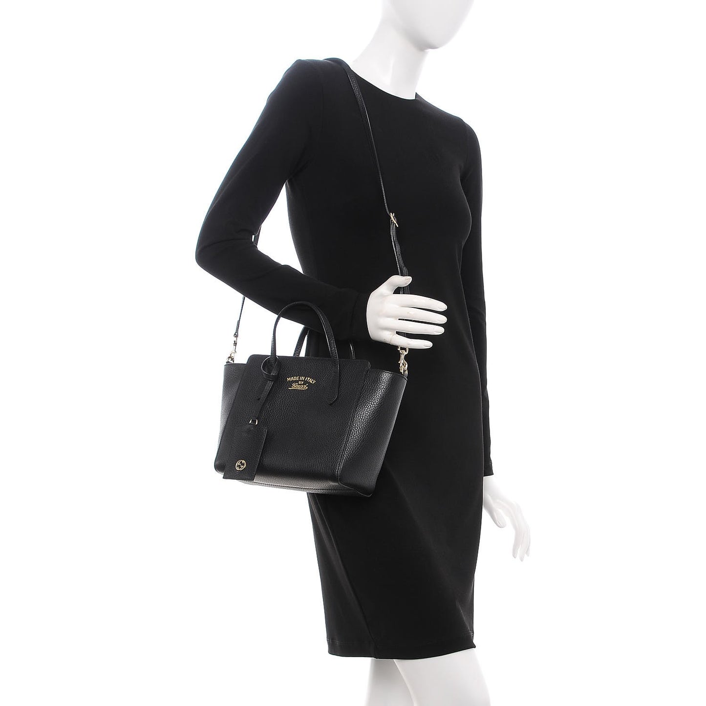 Dollar Calfskin Mini Swing Top Handle Bag Black