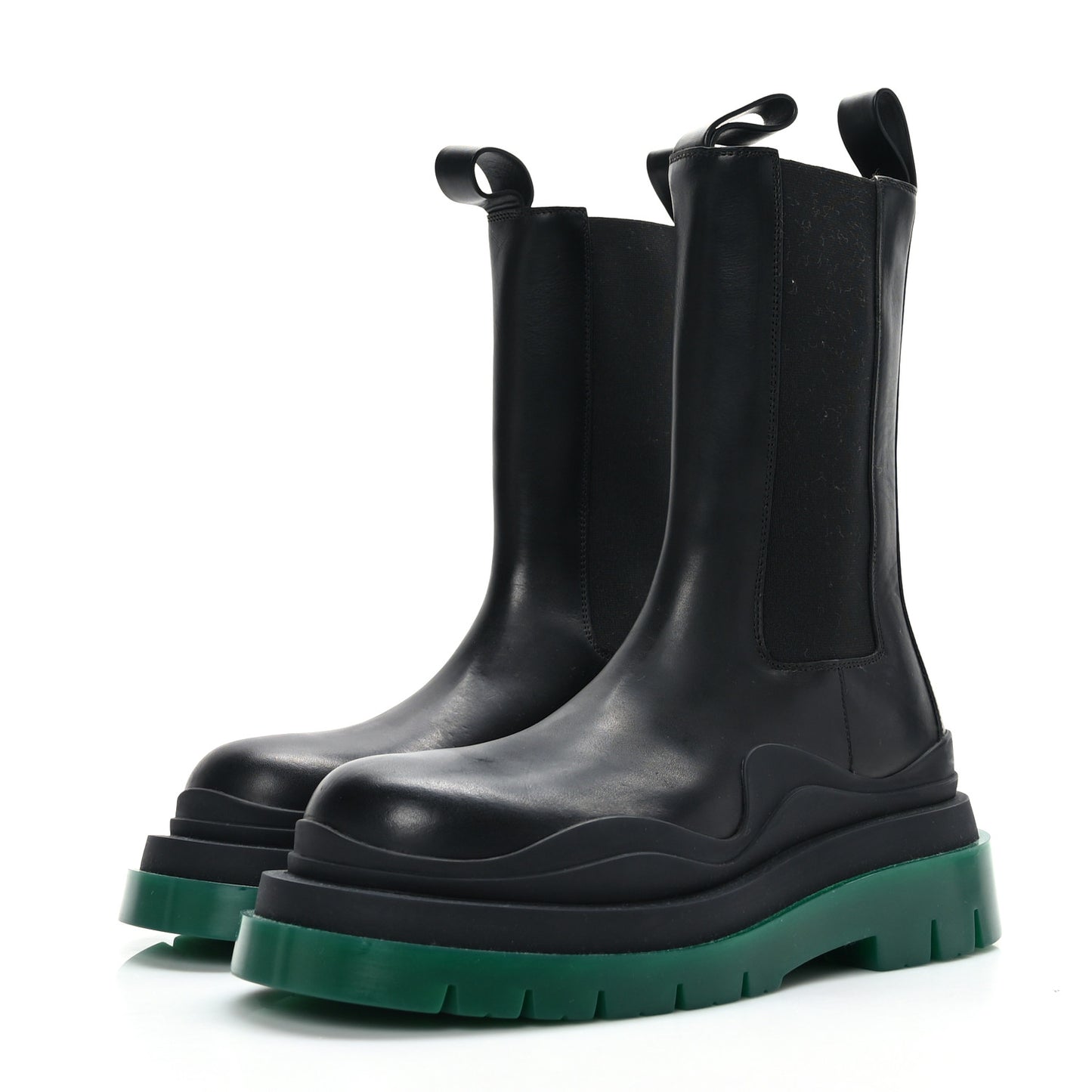 Calfskin The Tire Chelsea Boots 38 Black Green