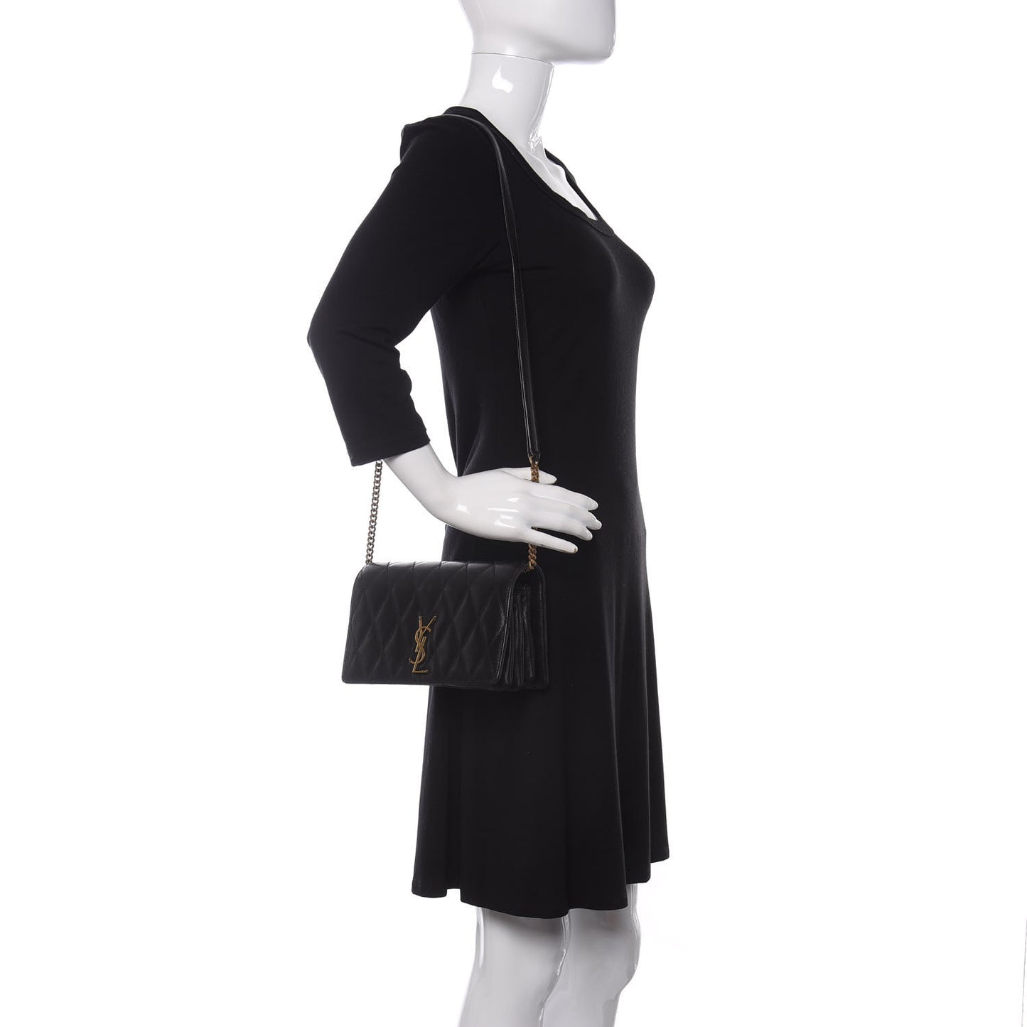 Lambskin Diamond Quilted Monogram Angie Chain Bag Black