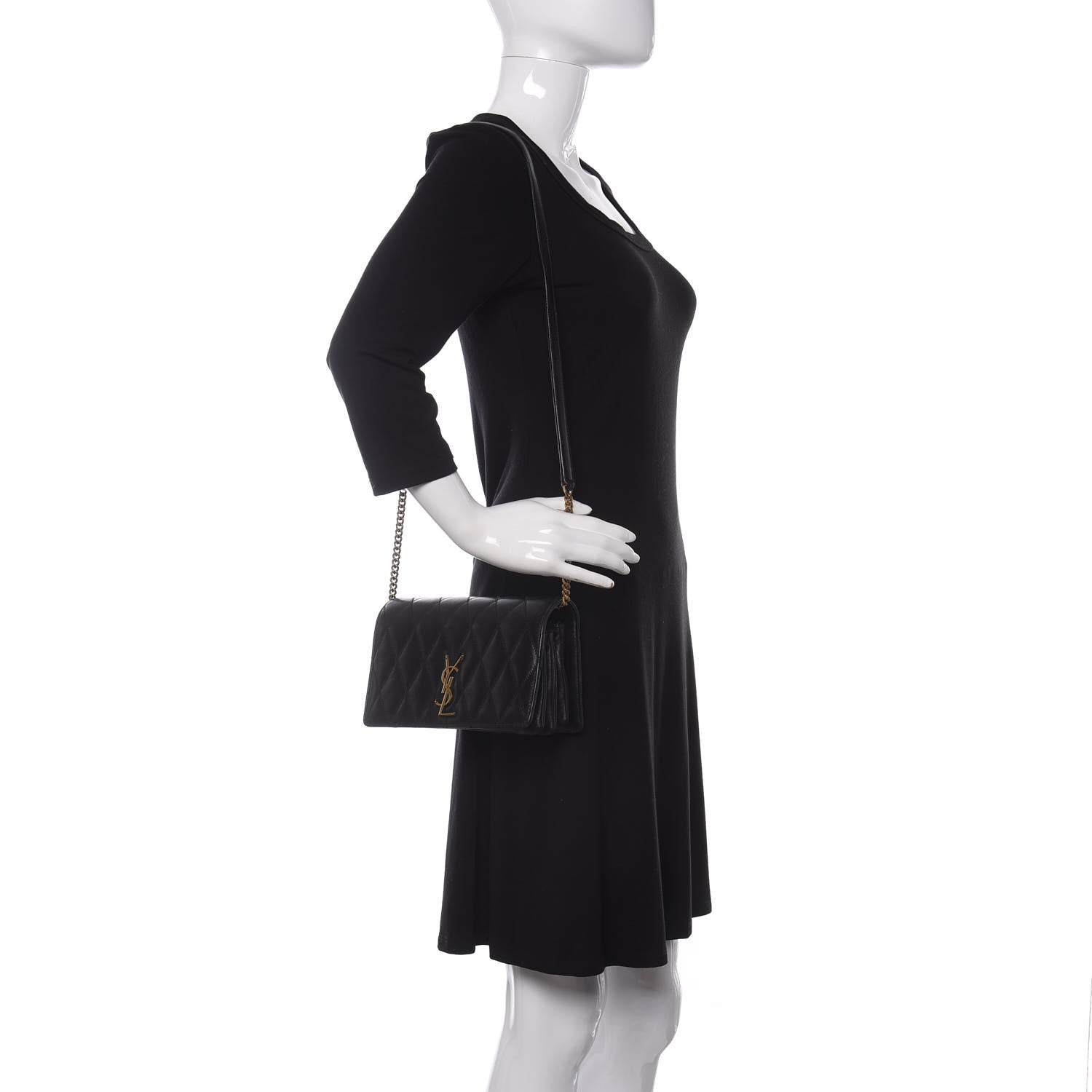 Saint Laurent Lambskin Diamond Quilted Monogram Angie Chain Bag Black 2 of 11