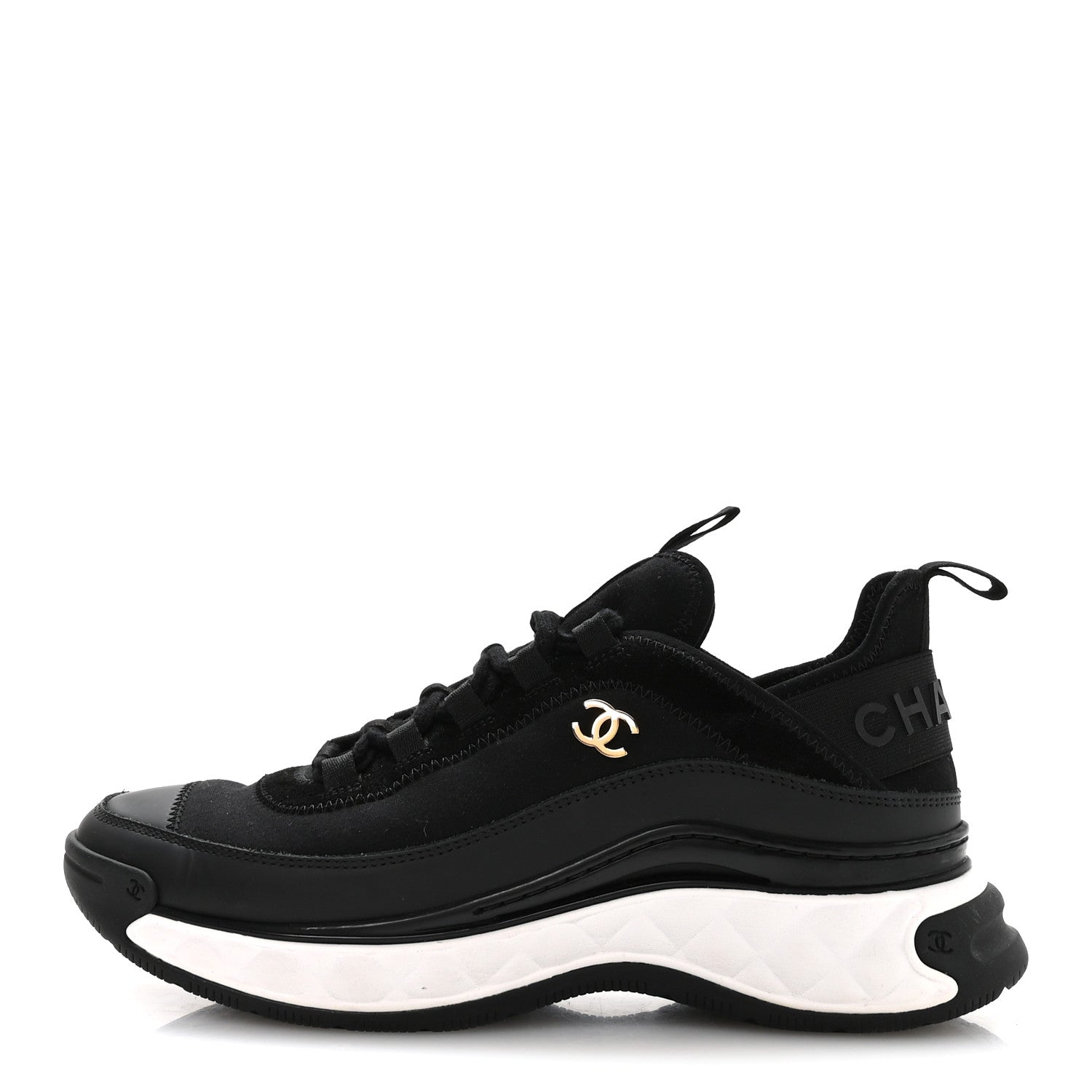 Chanel Velvet Calfskin Mixed Fibers CC Sneakers 39 Black 1 of 8